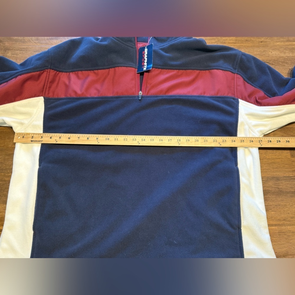 Graphite Sport Fleece Pullover Sweater Mens SZ XL Red White Blue New Pockets - Picture 6 of 7